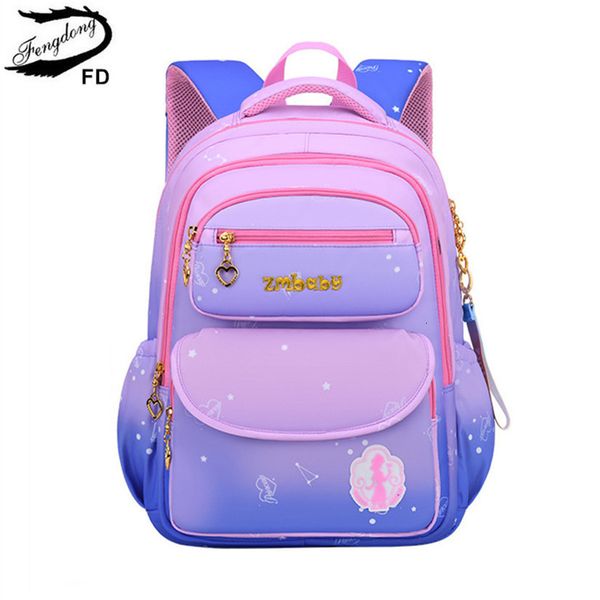 Sacs d'école Fengdong sacs d'école primaire pour les filles mignon rose bleu livre sac étudiant sac à dos orthopédique étanche cartable goutte 230807