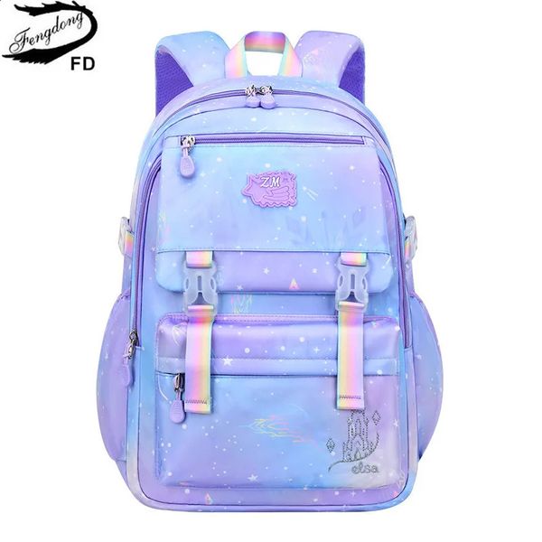 Mochilas escolares Fengdong mochilas de escuela primaria para niñas estilo coreano linda mochila para niños mochila escolar impermeable bolsa púrpura para niños 231214