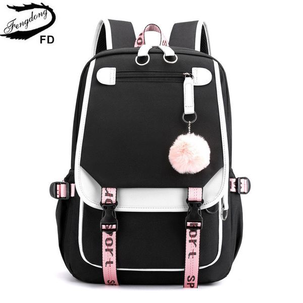 Sacs d'école Fengdong enfants école sac à dos pour filles style coréen noir rose mignon sac à dos cartable kawaii sacs à dos pour adolescentes cadeau 230822