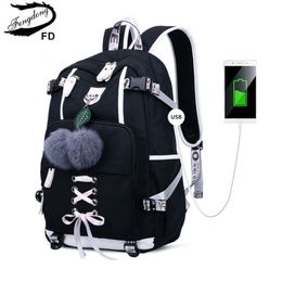 Sacs d'école Fengdong style coréen lycée sac à dos pour adolescente mode noir blanc étudiant filles sac à dos cartable mignon livre sac 230712