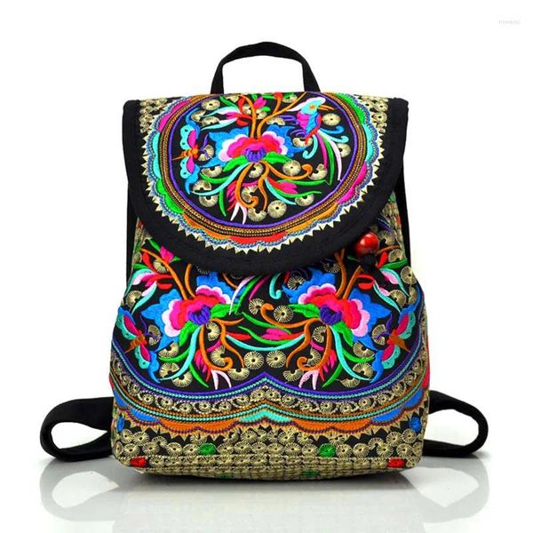 Bolsas escolares impresión floral bolso de mochila étnica para mujeres bordado de moda anti lo anti bordado mini paquete de hombro