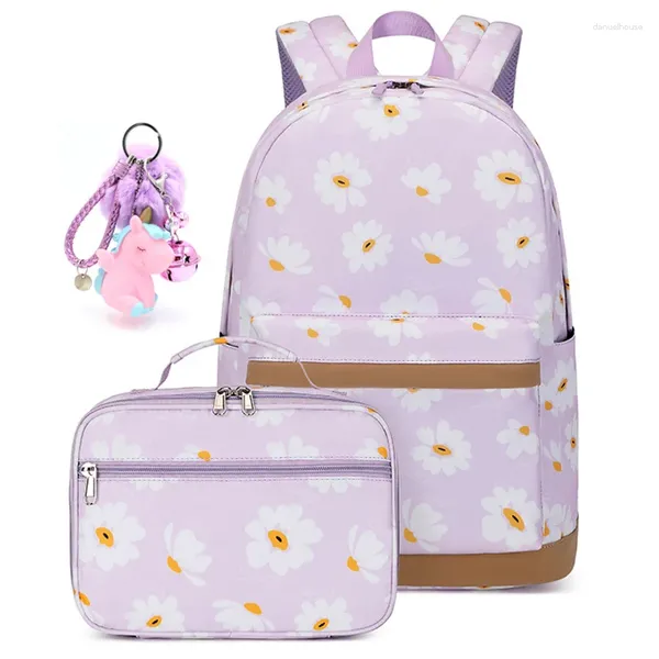 Sacs d'école Sac à dos imprimé fleur pour filles Sac primaire Enfants Bookbag Set Sac à dos avec déjeuner Mochilas Escolares