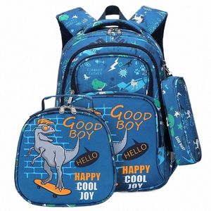 Bolsas escolares para niños Mochilas escolares para adolescentes Niñas Niños Carto Dinosaurio Anime Mochila Caja de almuerzo con estuche para lápices 16Ql #