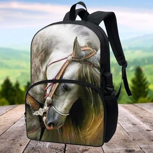 Schooltassen FORUDESIGNS 17 Inch 3D Wit Paard Print Tas Voor Kinderen Jongens Meisjes Rugzak Kinderen Boek Fun Animal Laptop