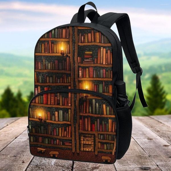 Mochilas escolares FORUDESIGNS 3D Vintage Estantería Imprimir Mochila para niños Libro 17 pulgadas Bolsa de viaje Mochilas para adolescentes Mochila de ocio