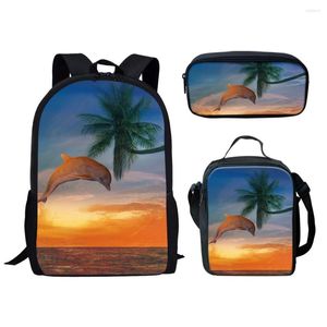 Schooltassen voorzichten modestijl tieners schattig dolfijn Hawaii strandpatroon 3 stks set duurzame jongens meisjes dagpack rugzakken