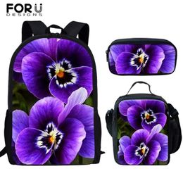 Sacs d'école FORUDESIGNS violet lilas Design 16 pouces enfants sac à dos pour enfants fleurs imprime adolescents filles livre sac voyage Sac216N