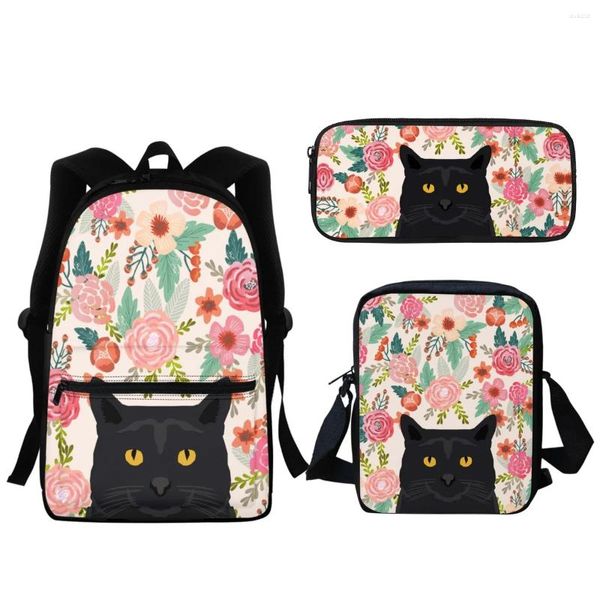 Mochilas escolares con estampado Floral de perro de dibujos animados divertidos, 3 piezas, animales lindos, mochila con cremallera para niños y niñas, herramientas de aprendizaje para regalo