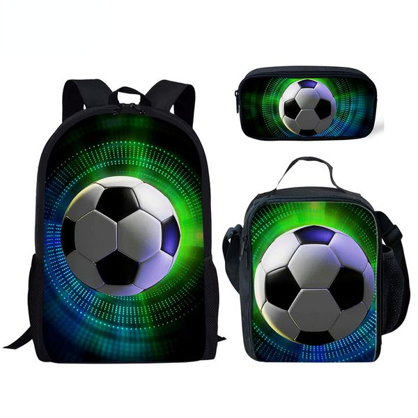 Sacs d'école Sac d'école de mode d'impression 3D de ballon de football drôle avec étui à crayons ensemble de 3 pièces pour adolescents enfants garçons sac à dos décontracté sac à déjeuner Mochila 230907