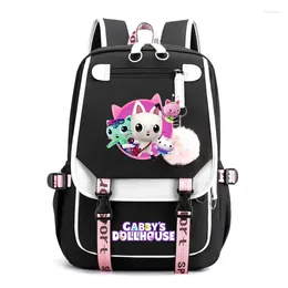 Schooltassen Gabby's Dollhouse Backpack Boys Girls Fashion Canvas voor studenten USB Travel Bag Kids Cartoon