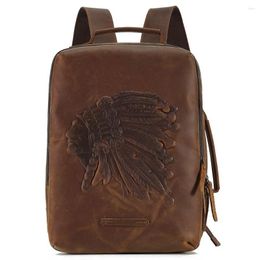 Sacs d'école en cuir véritable sac à dos pour hommes pour 14 "sac à dos pour ordinateur portable Crazy Horse hommes cartable rétro gaufrage voyage
