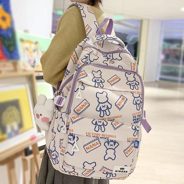 Sacs d'école fille Nylon sac d'impression étanche dame mignon dessin animé loisirs ordinateur portable collège sac à dos mode femmes voyage Kawaii livre