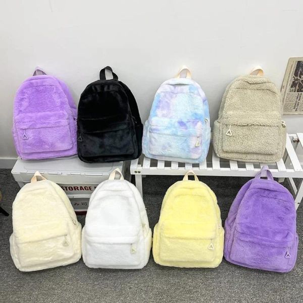 Bolsas escolares Bolsa para niñas Mochila de felpa 2023 Otoño / Invierno Color sólido Lindo Alto Aspecto Mini