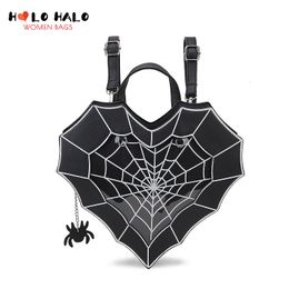 Sacs d'école Gothique Spiderweb en forme de cœur Ita Sacs à dos pour Dark Lolita Holloween Pin Display Fenêtre transparente Sac à main et sac à bandoulière Cadeaux 230310