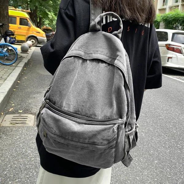 Sacs d'école Sac à dos en denim gris pour femmes, sac à bandoulière de voyage de loisirs pour femmes, cartables de mode adaptés aux garçons et aux filles Mochila