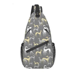 Schooltassen Grijs Sighthounds Crossbody Sling Backpack Men Custom Greyhound Dog Schouder Borsttas voor reiswandeling Daypack 230407