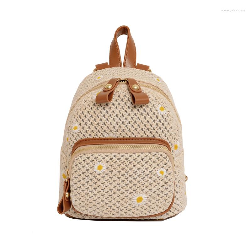 School Bags Handwoven Women's Bag High Quality Backpack Fashion Shoulder Crossbody Versatile Handbag Summer Flower For Women