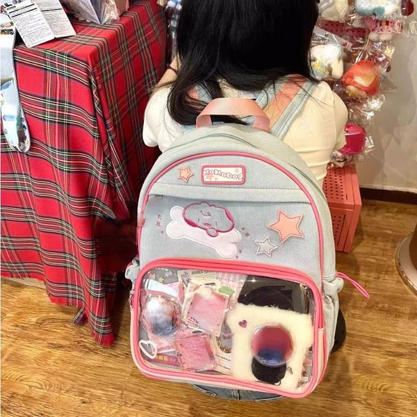 Bolsas escolares Kawaii Cute Star Schoolbags japonesas Sweet Transparent ita informal todos los coincidentes y2K mochilas para estudiantes