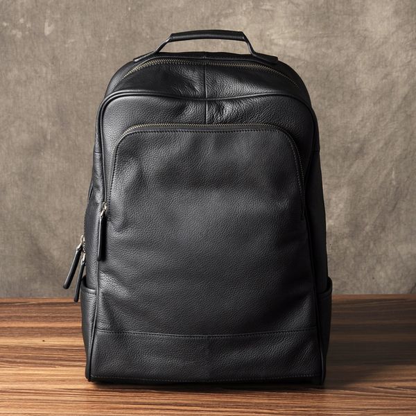 Sacs d'école de haute qualité mode sac à dos en cuir véritable hommes sac à dos étudiant sac quotidien mâle sac à dos grand sac à dos noir 230801