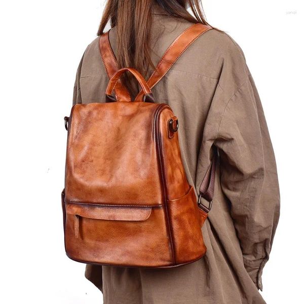 Bolsas escolares Highend Anti Theft A4 Café Amarillo Negro Full Grain Cuero genuino Mujeres Mochila Cowhide Girl Mujer Bolso de hombro Lady M3002