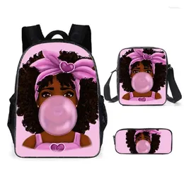 Sacs d'école Hip Hop African Girl 3pcs / Set Backpack 3D Print Student Bookbag Fashion Travel Travel Oploper Daypack Bag Sac crayon