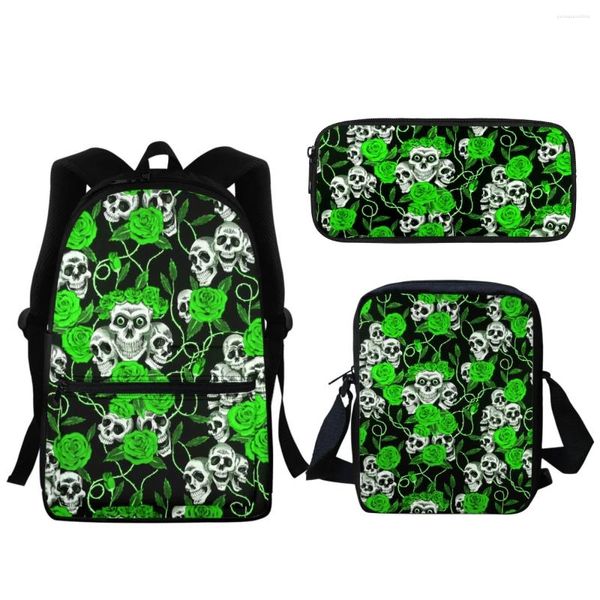 Sacs d'école Horror Skull Rose Brand Design étudiant Sac grande capacité Zipper Kindergarten Backpack Girls Boys Bookbag Messenger