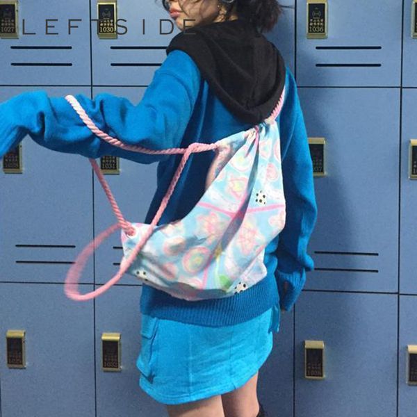 Sacs d'école Japonais Kawaii Dessin Animé Imprimé Coton Sacs À Dos Doux Étudiants Y2k Cartable Casual Femmes Preppy Cordon Grand Sac À Dos 230804