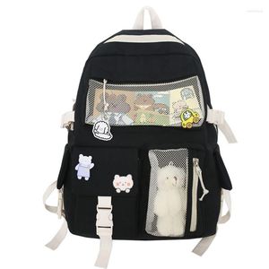 Schooltassen Japanse stijl Cartoon Schooltas dubbele schoudertas met ritsen en zakken voor Teenage Girl Studenten Stationery Study