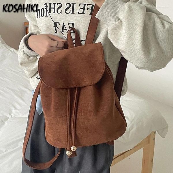 Sacs scolaires japonais vintage solide décontracté sac à dos féminin des étudiants mode cordon de mode.