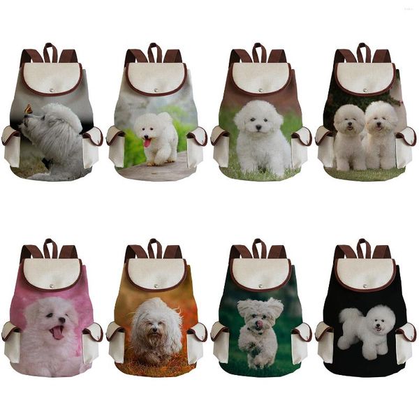 Mochilas escolares Kawaii Bichon Imprimir La Mochila Lindo Perro Gráfico Casual Alta Capacidad Viajes Mujeres Mochilas Al Aire Libre Paquetes Con Cordón