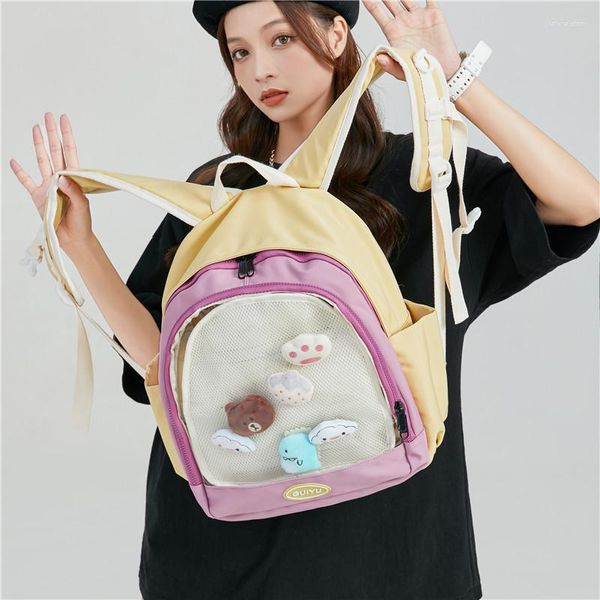 Mochilas escolares Kawaii Ita, mochilas para mujer, bonita mochila transparente con ventana transparente, bolsa con placa de inserción, mochilas escolares para niñas