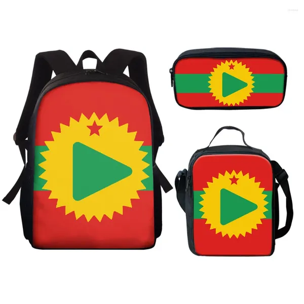 Sacs d'école Sac à dos 3PCS / Sage de voyage Sac de voyage drapeau drôle drôle de l'Oromo People Oromoo Print Bookbag Schoolbags Mochila