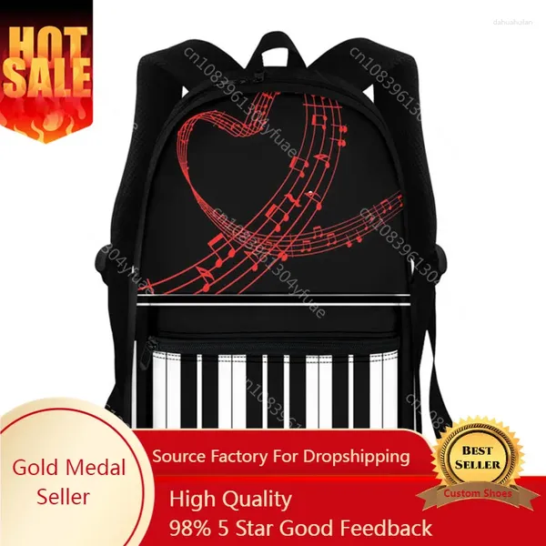 Mochilas escolares Mochilas para niños Teclado de piano divertido con notas musicales Bolsa de libros impresa Mochila de viaje para niñas Mochila para niños Mochila