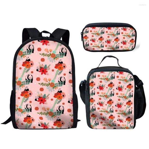 Sacs d'école Enfants Pour Filles Adolescent Garçons Floral Panda Motif Sac À Dos Avec Sac À Lunch 3 Pcs/ensemble Enfants Mignon