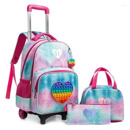 Schooltassen Kindertassenset op wielen voor meisjes Roller Rolling Bagage Rugzak Trolley met lunch-etui