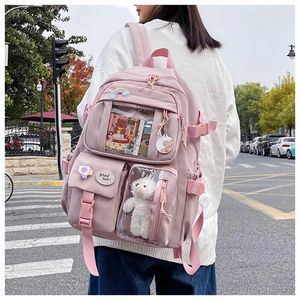 Schooltassen Korea Large-capaciteit Women Multi-Pocket Nylon Backpack Junior High Student Bag Vrouwelijk meisje Laptop Book