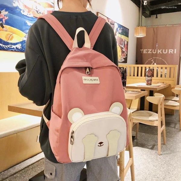 Mochilas escolares coreanas con bonito oso de dibujos animados para mujer, morral escolar Harajuku de gran capacidad para niñas y adolescentes, viaje informal de nailon