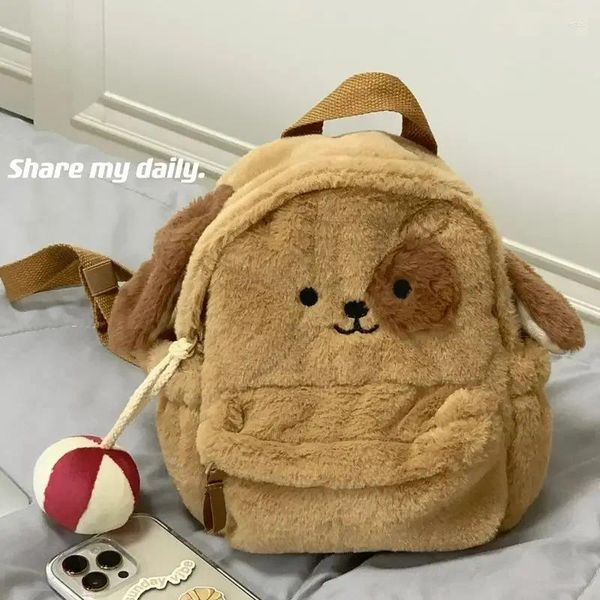 Bolsas escolares Coreano Lindo Perro Y2k Mochila estética para estudiantes universitarios Soft Plush Kawaii Sweet Girl al aire libre