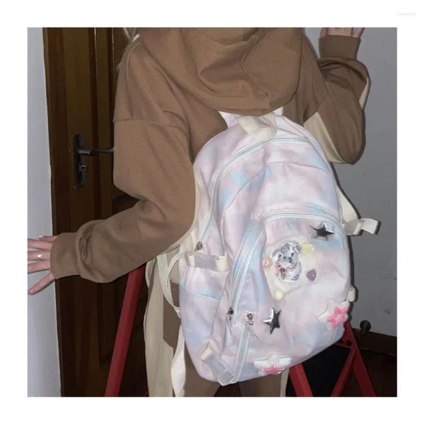 Sacs d'école coréen mignon filles tout Match grande capacité sac à dos rose cravate colorant doux étudiant cartable Y2k étoile Patchwork Mochilas Para Mujer