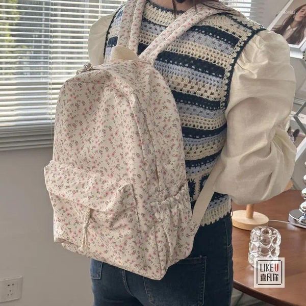 Mochilas escolares coreanas florales blancas para adolescentes, linda mochila para estudiantes, bolsa de libros de marca, mochila de lona de viaje para ordenador portátil