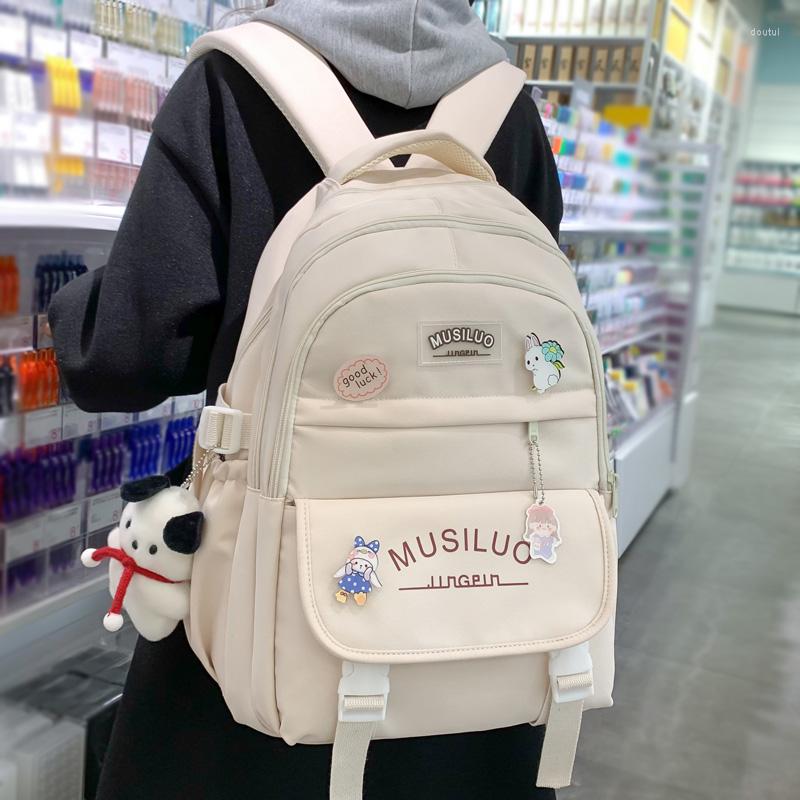 School Bags Korean High Quality Waterproof Nylon Women Backpack Girls Kawaii Badge Travel Bag Letter Printing Multi-pocket Big Schoolbag
