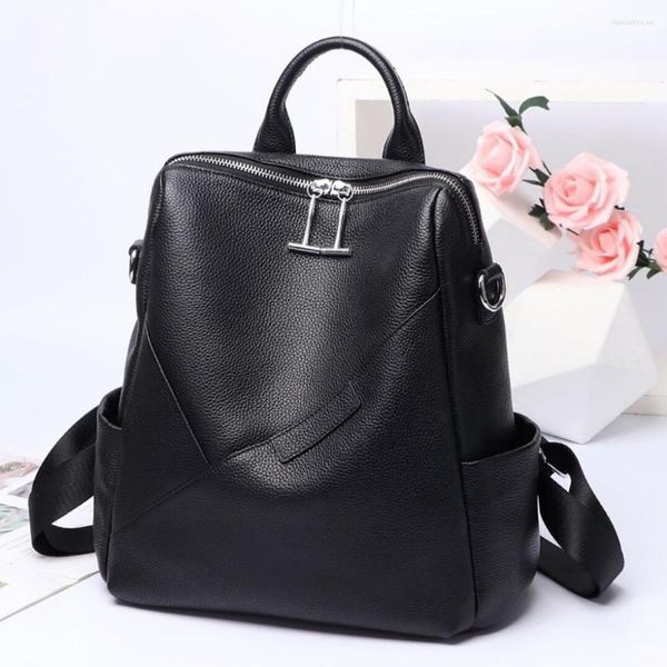 Sacs d'école coréen sac à dos en cuir naturel femmes véritable peau de vache femme de haute qualité dames noir femme véritable sacs à dos