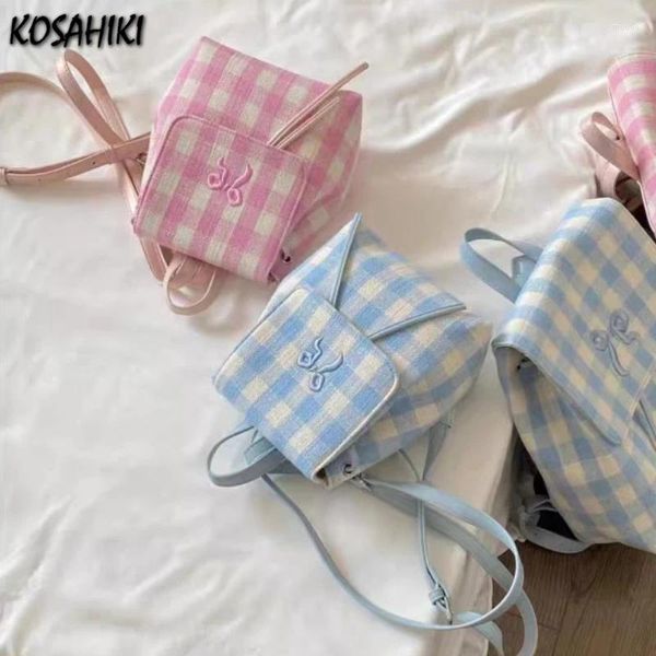 Sacs d'école coréens preppy sweet plaid girls sac à dos y2k esthétique arc bascule kawaii sacs scolaires féminines assorties tous les sacs à dos de mode