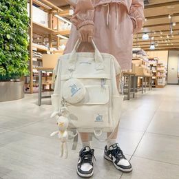 Sacs d'école Sac à dos de mode de style coréen avec jouet 2 pièces Set Bookbag mignon pour femmes en nylon kawaii voyage