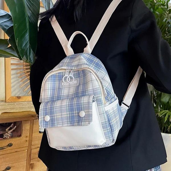 Sacs d'école Style coréen Plaid femmes sac à dos petit Nylon décontracté pour adolescents filles sacs à dos femme sac à dos sac à dos fourre-tout