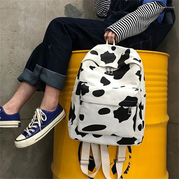 Mochilas escolares, Mochila coreana para mujer, mochilas con patrón de vaca de lona para niñas, Mochila para adolescentes, Mochila de viaje informal, Mochila