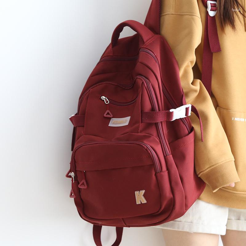 Школьные сумки Kuzai Водонепроницаемый нейлоновый рюкзак рюкзак для женской буквы вышивки крутой туристическая сумка для подростки несколько карманов большие школьные сумки