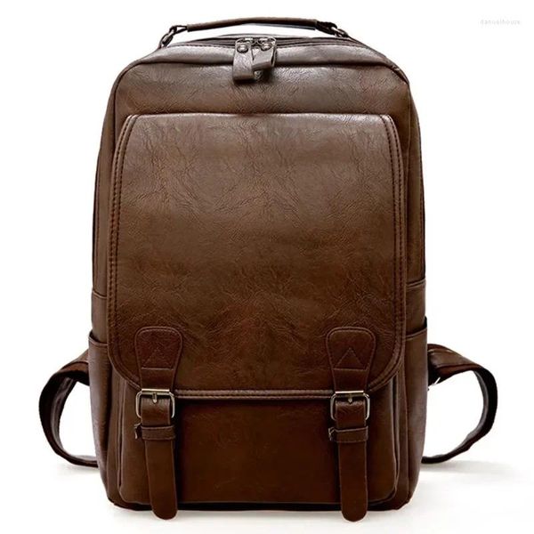 Sacs d'école grande capacité sac à dos pour ordinateur portable hommes mode décontractée pour rétro fermeture éclair en cuir PU sacs à dos mâle voyage sac étanche homme