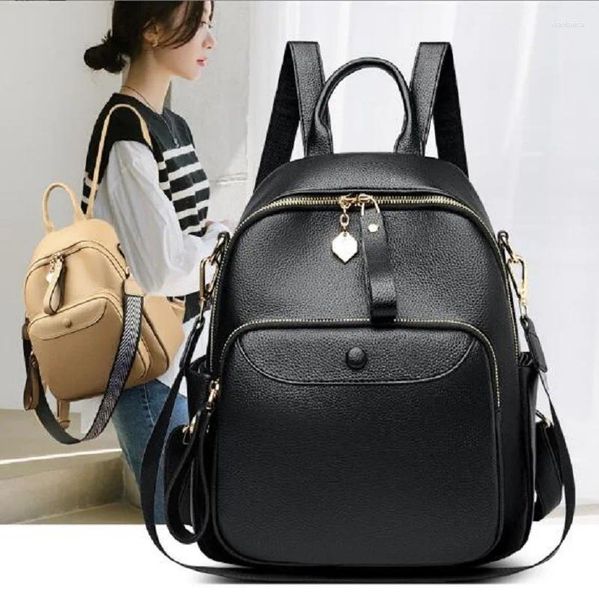 Mochilas escolares de gran capacidad para mujer, morrales de cuero suave, moda coreana, bolso de hombro de viaje, bolso de diseñador, mochila