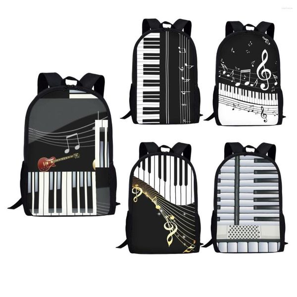 Sacs d'école grande capacité étudiant pour garçons filles Notes de piano motif noir et blanc enfants Bookbag hommes sac à dos à bandoulière décontracté